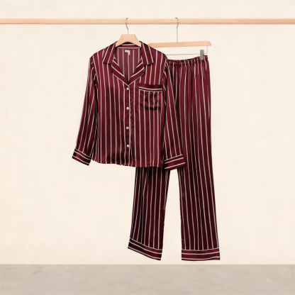Red Stripe Print Satin Pajama Set