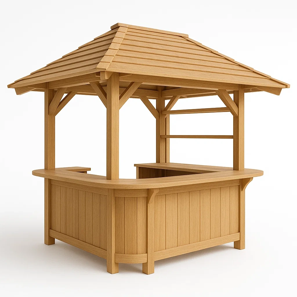 Chiosco bar in Legno di Pino con Tettoia Quadrata per Esterno