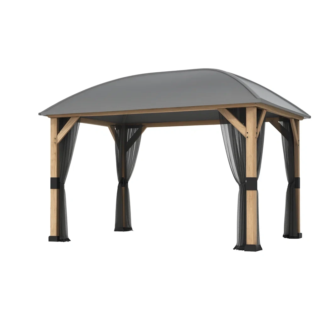 Gazebo con Struttura in Legno e Tetto in Policarbonato Grigio e Nero da Giardino
