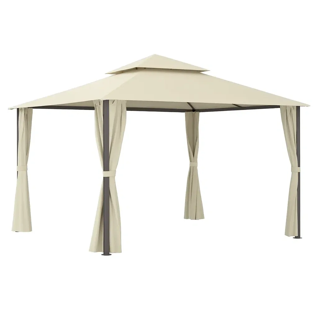 Gazebo in Metallo con Tetto in Tessuto Poliestere Beige da Giardino