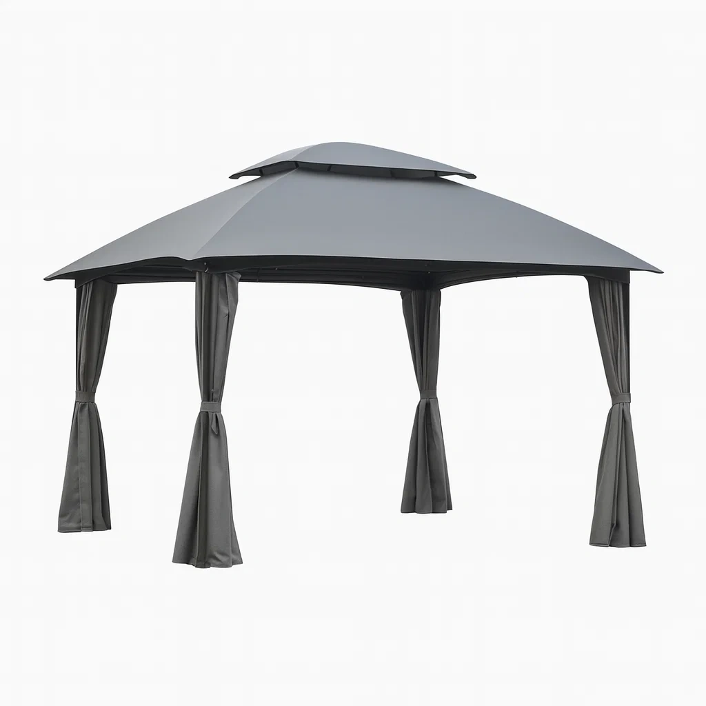 Gazebo in Acciaio con Tetto in Poliestere Grigio da Giardino