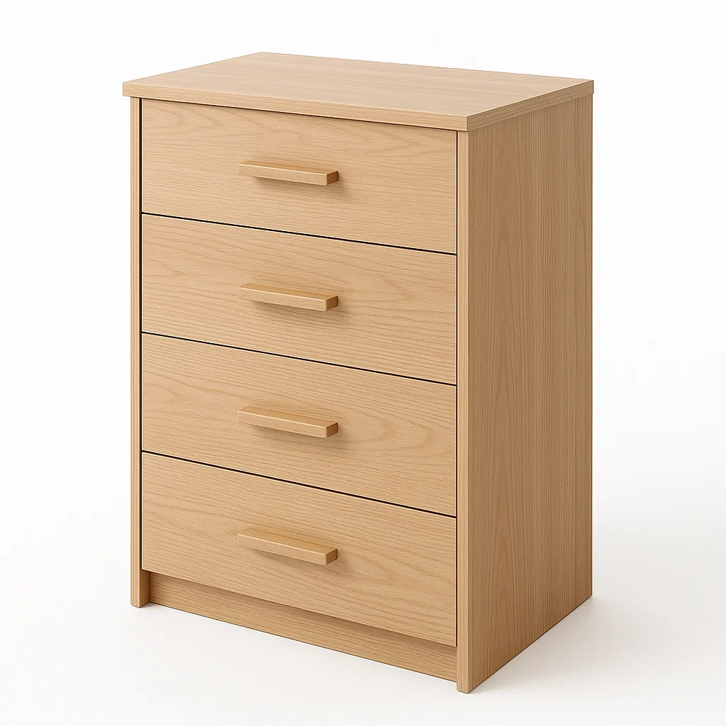 Comò a cassetti in MDF Colore Legno Chiaro con 4 Cassetti