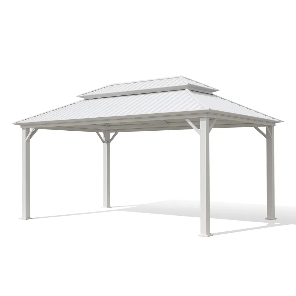 Gazebo in Alluminio con Tetto in Acciaio Bianco da Giardino