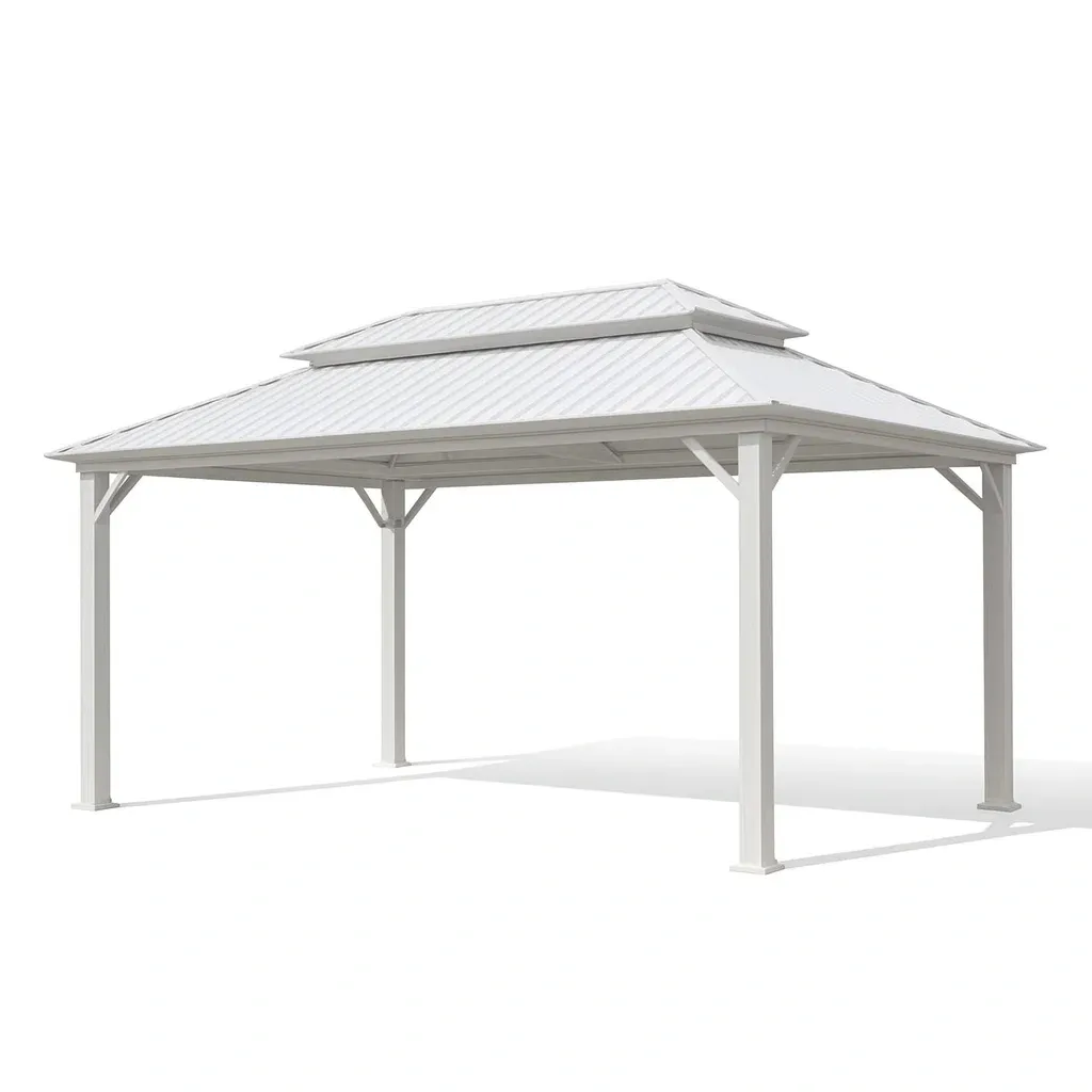 Gazebo in Alluminio con Tetto in Acciaio Bianco da Giardino