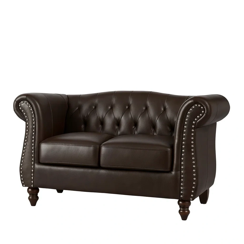 Divano Chesterfield a 2 Posti in Pelle Marrone
