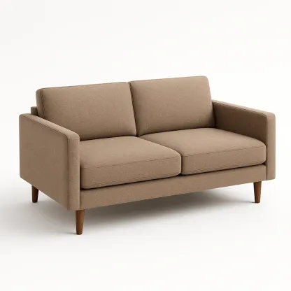 Divano a 2 Posti in Tessuto Poliestere Beige con Gambe in Legno Massello