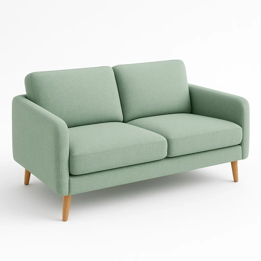 Divano a 2 Posti in Tessuto Poliestere Verde con Gambe in Legno