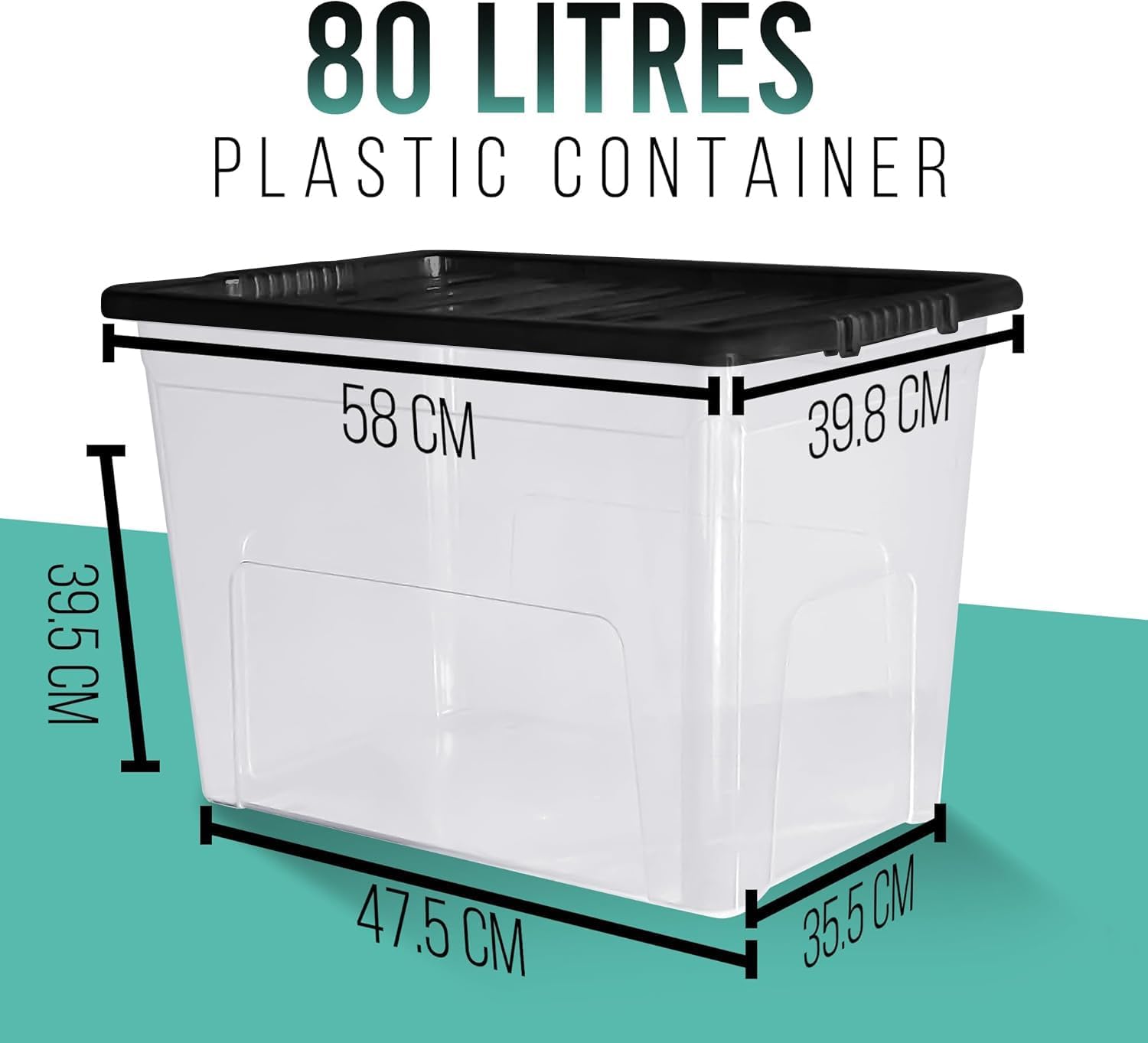 KLASS 3 x 80 Litre Storage Boxes with Lids Set of 3, Clear Multipurpose Nestable Stackable Plastic Storage Box With Lid 80L Clear Containers For Home, Kitchen, Garage, Office, Accessories