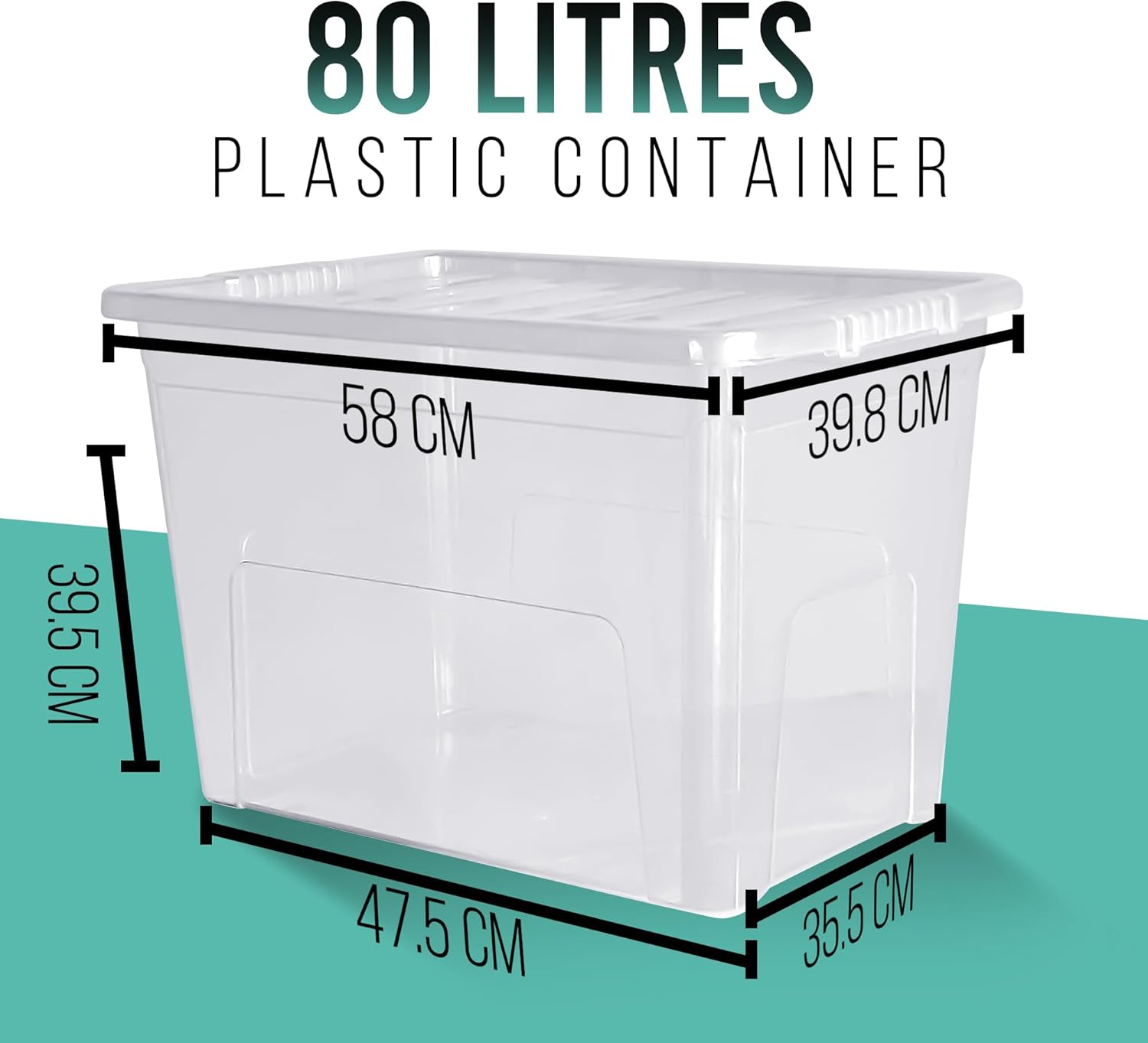 Klass Home Collection 3 x 80 Litre Large Plastic Storage Boxes With Lids Set of 3, Strong, Nestable Stackable Large Storage Box With Lid 80L Clear Plastic Containers For Home, Kitchen, Garage, Office