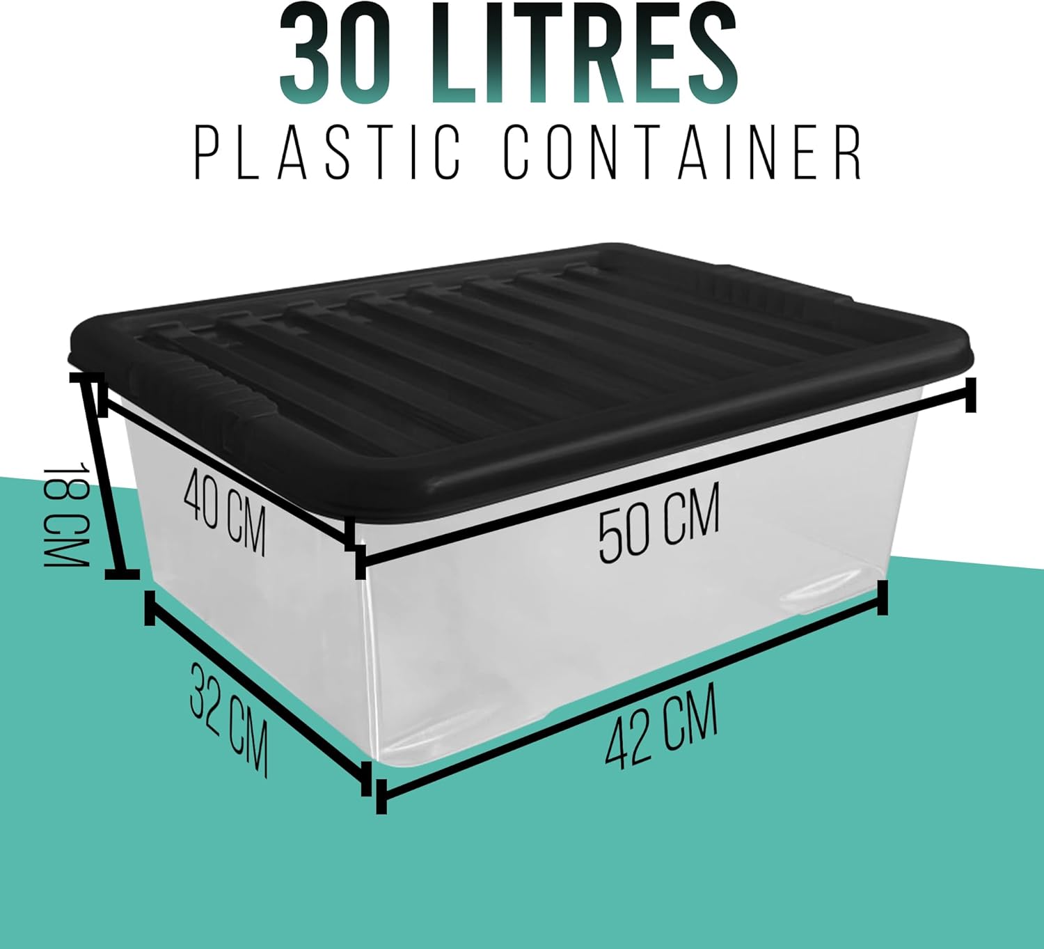 KLASS 4 x 30 Litre Underbed Storage Boxes with Lids Set of 4, Clear Multipurpose Nestable Stackable Plastic Storage Box With Lid 30L Clear Containers For Home, Kitchen, Garage, Office, Accessories