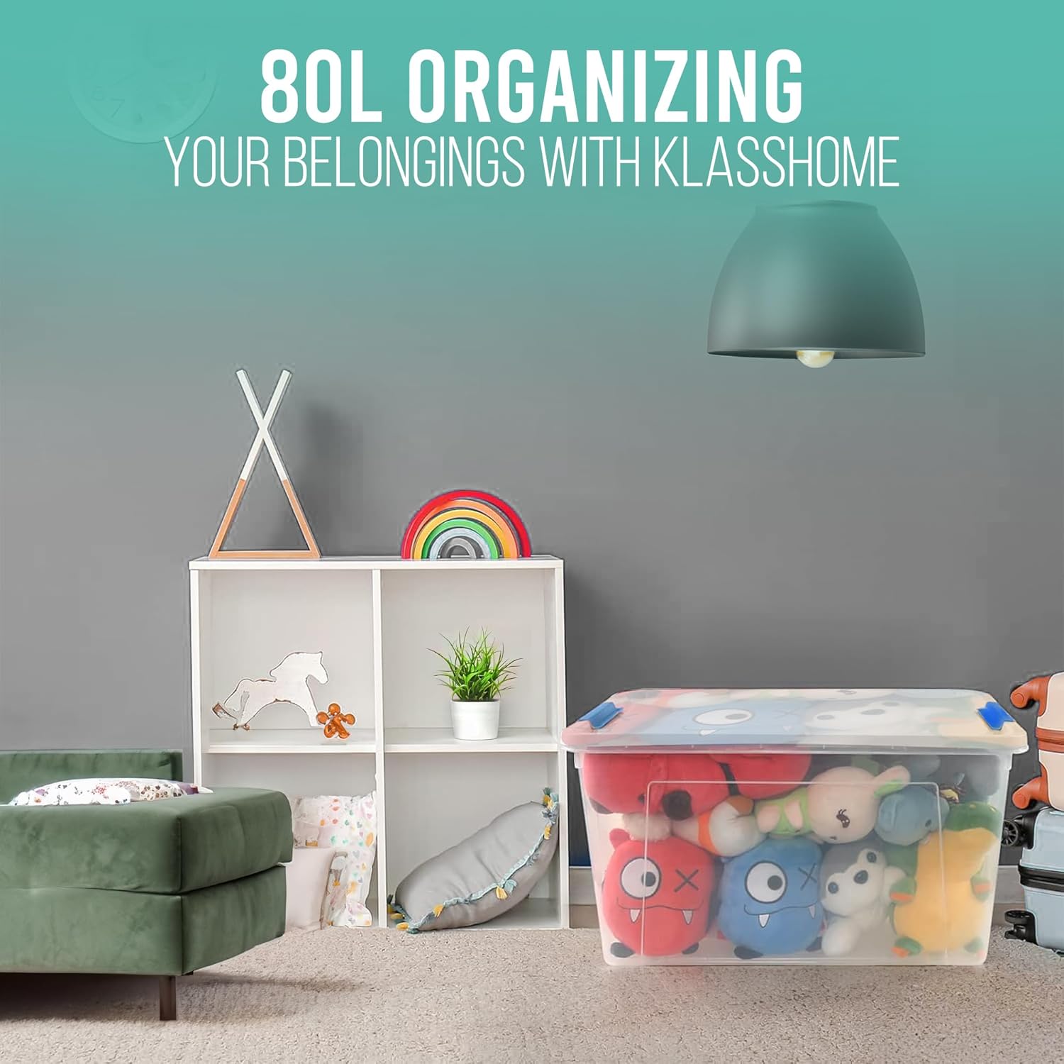 Klass Home Collection 3 x 80 Litre Large Plastic Storage Boxes With Lids - Heavy Duty Stackable 80L Large Storage Box With Lid, Big Plastic Containers For Home, Moving, Garage (3 x 80L, Clipping Lid)