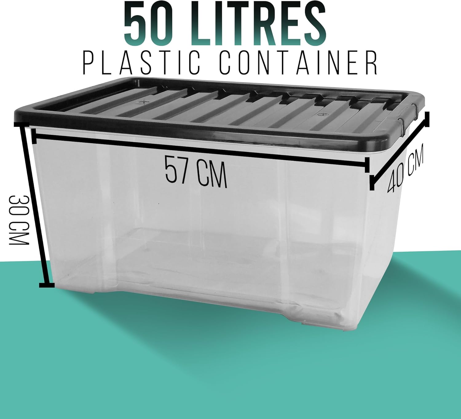 KLASS 3 x 50 Litre Storage Boxes with Lids Set of 3, Clear Multipurpose Nestable Stackable Plastic Storage Box With Lid 50L Clear Containers For Home, Kitchen, Garage, Office, Accessories