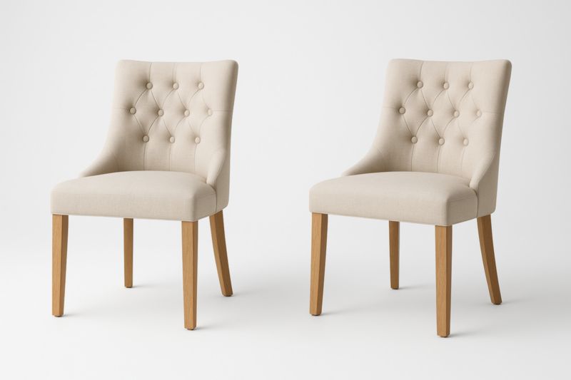 Lot de 2 chaises en lin beige avec pieds en chêne