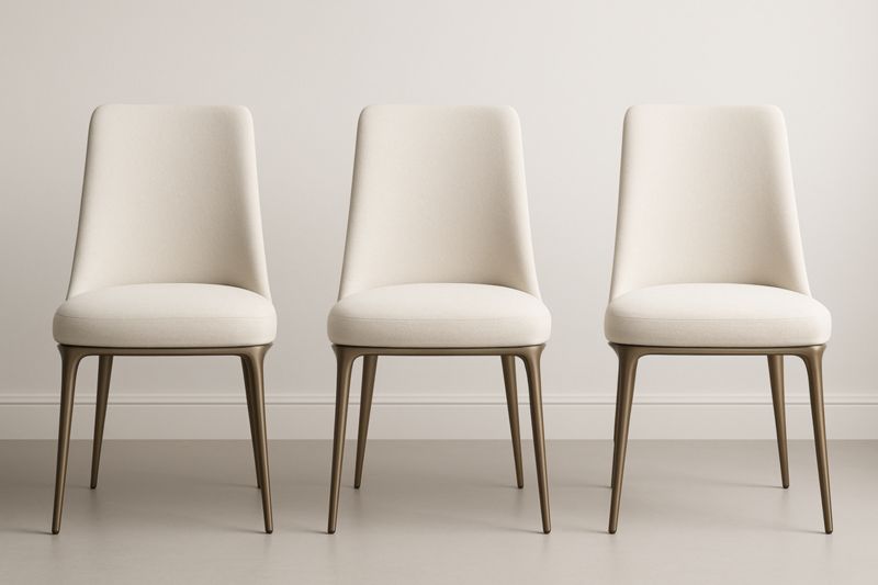 Ensemble de 3 chaises en tissu et acier crème