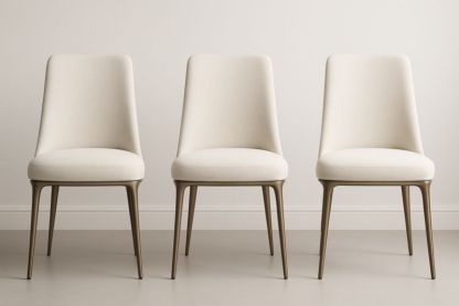 Ensemble de 3 chaises en tissu et acier crème