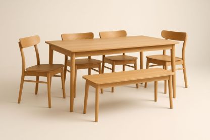 Ensemble de Salle à Manger en Bois de Chêne Clair avec Table, Chaises et Banc