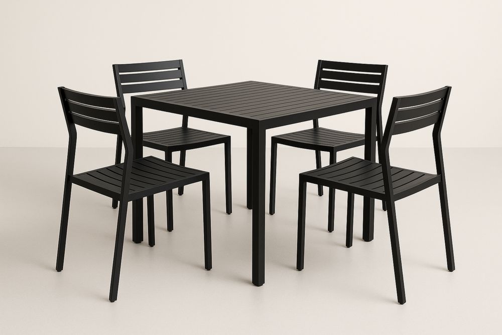 Ensemble Table et Chaises en Aluminium Noir 5 Pièces