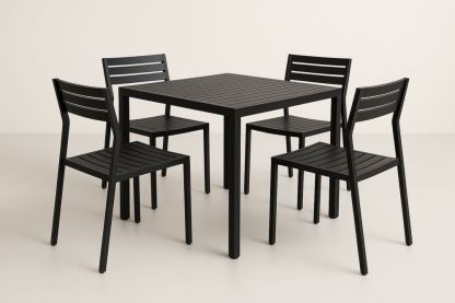 Ensemble Table et Chaises en Aluminium Noir 5 Pièces