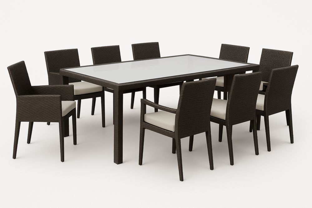 Ensemble salle à manger en résine tressée avec plateau en verre