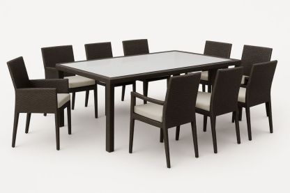 Ensemble salle à manger en résine tressée avec plateau en verre