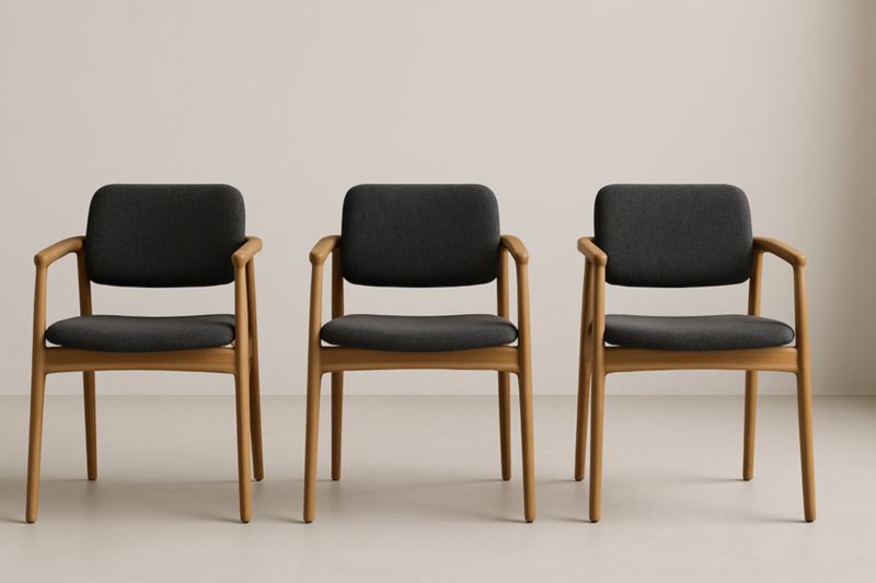 Chaise en bois massif et tissu gris lot de 3