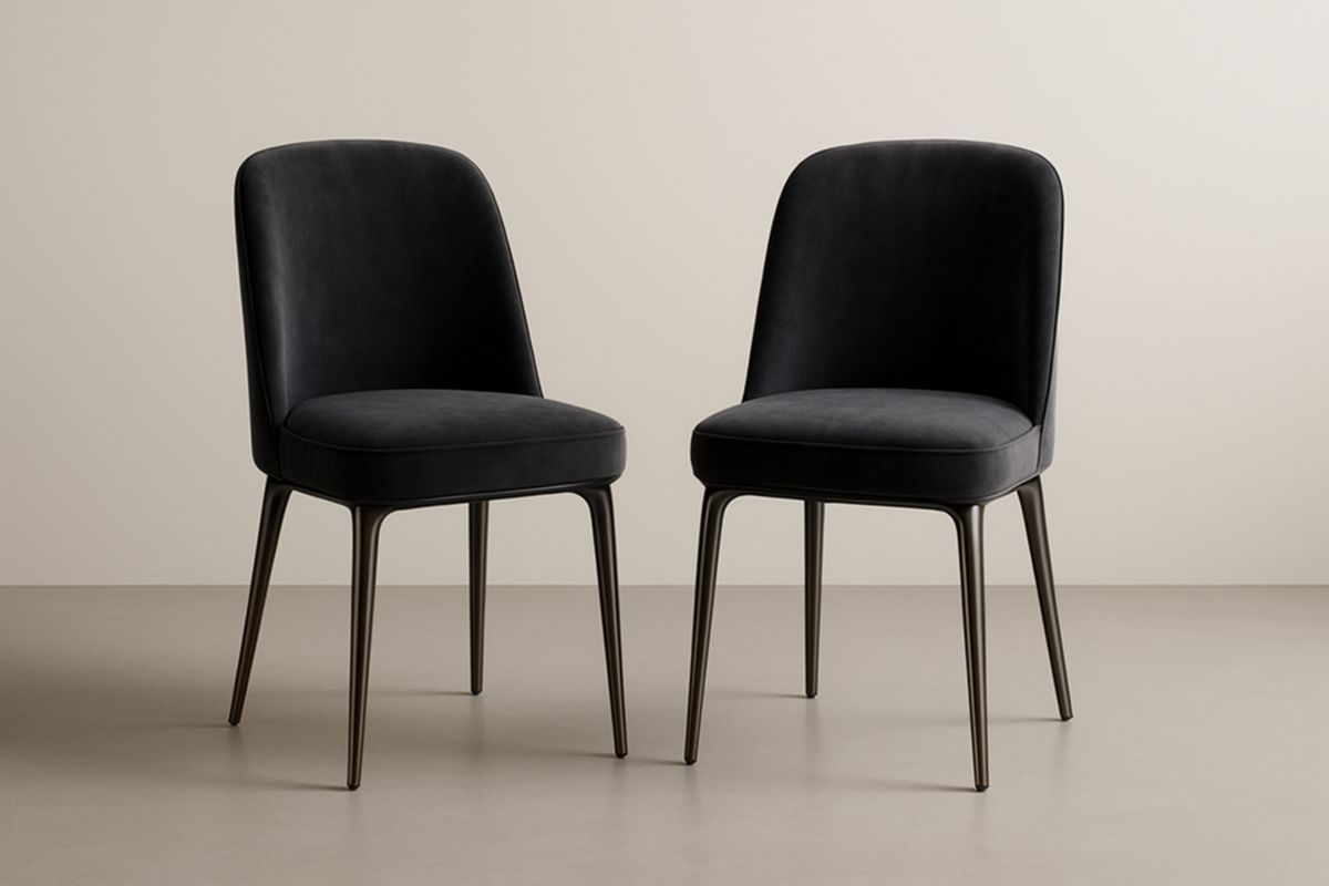 Lot de 2 chaises en tissu polyester anthracite avec pieds en métal noir