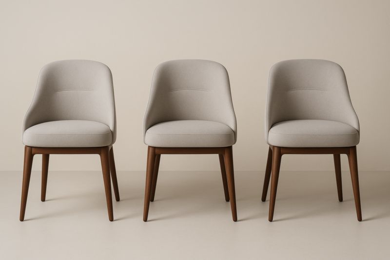 Chaises de Salle à Manger en Bois et Tissu Beige Lot de 3