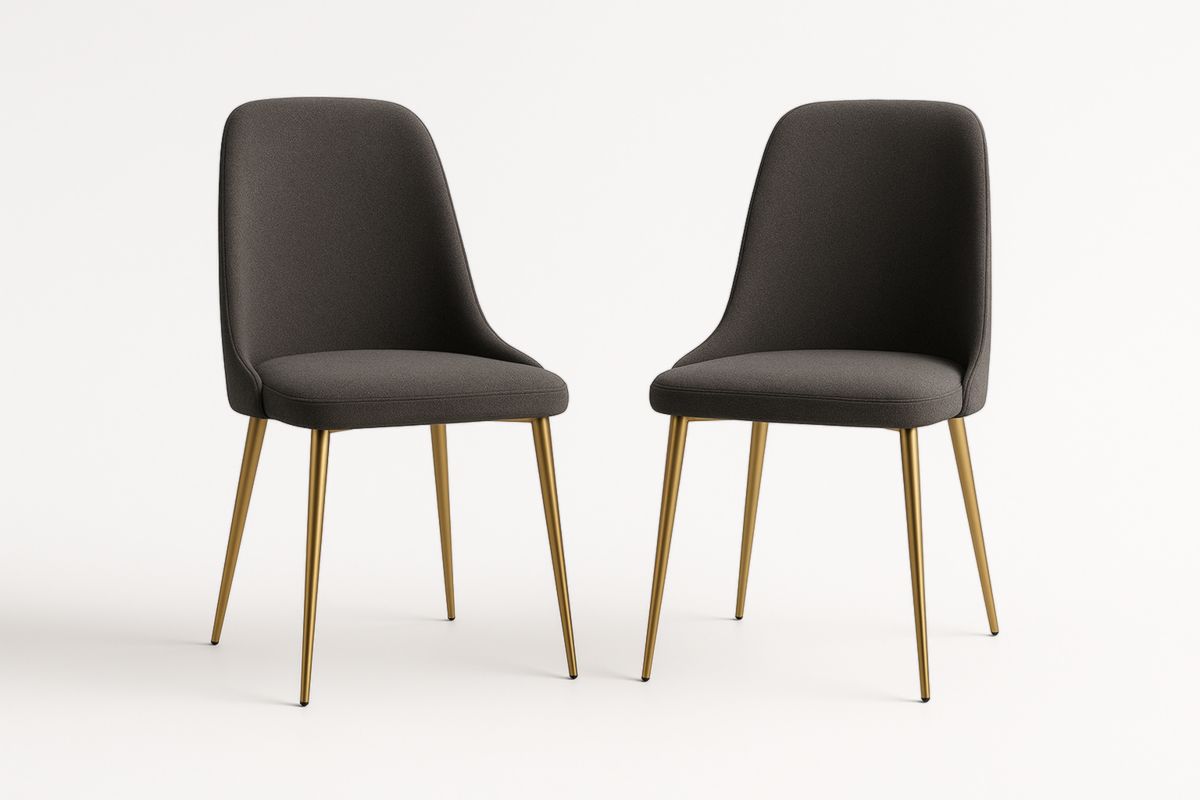 Lot de 2 chaises en tissu gris avec pieds en métal doré