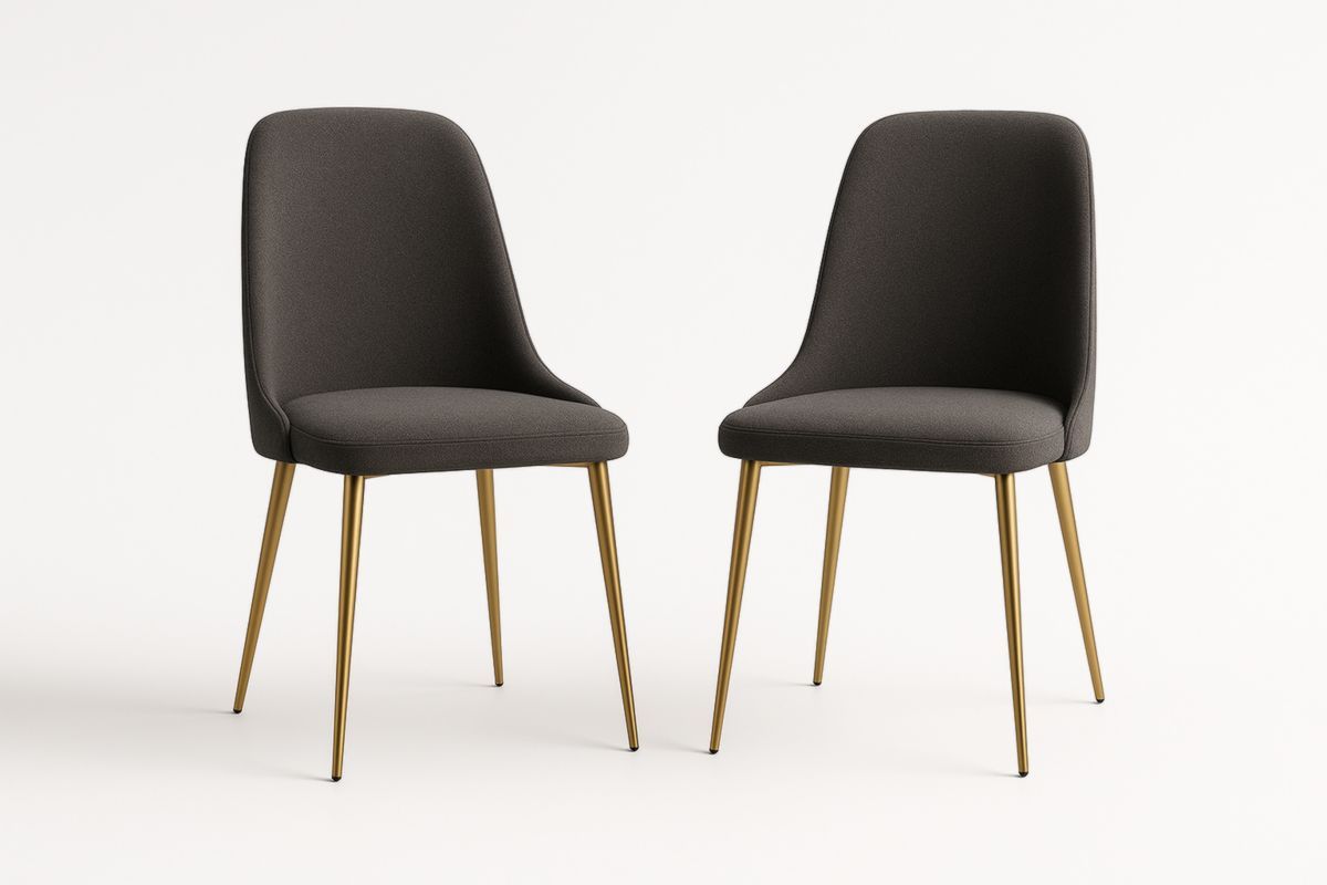 Lot de 2 chaises en tissu gris avec pieds en métal doré