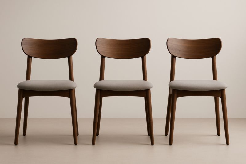 Chaises en bois massif avec siège en tissu gris lot de 3