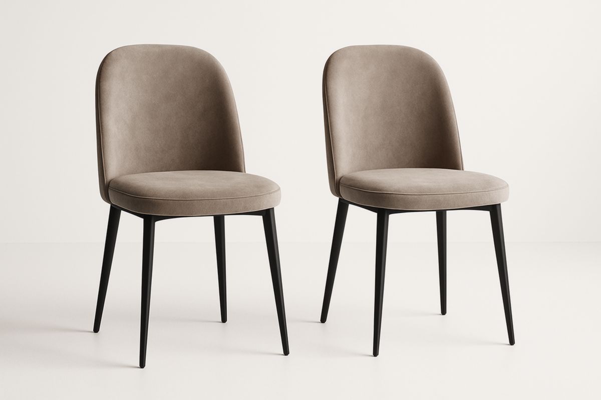 Ensemble de 2 chaises en tissu synthétique marron avec pieds en métal noir