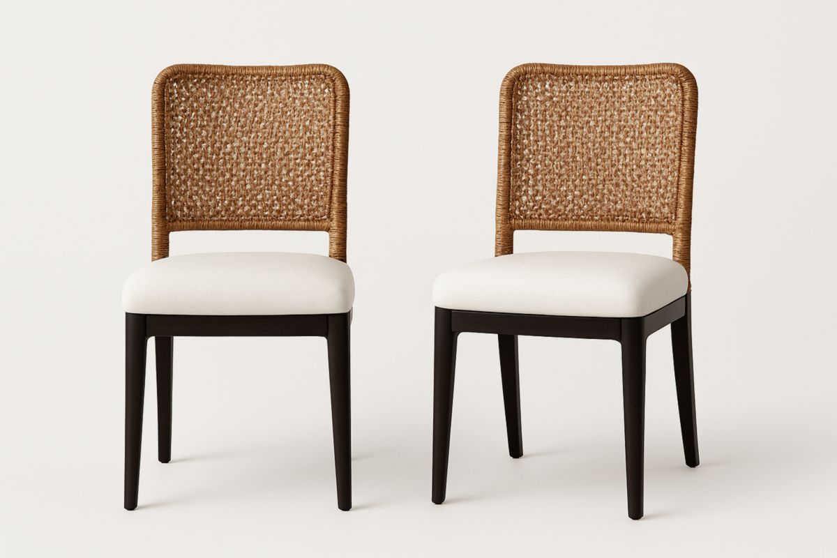 Chaise en Bois et Osier avec Assise en Polyester - Lot de 2