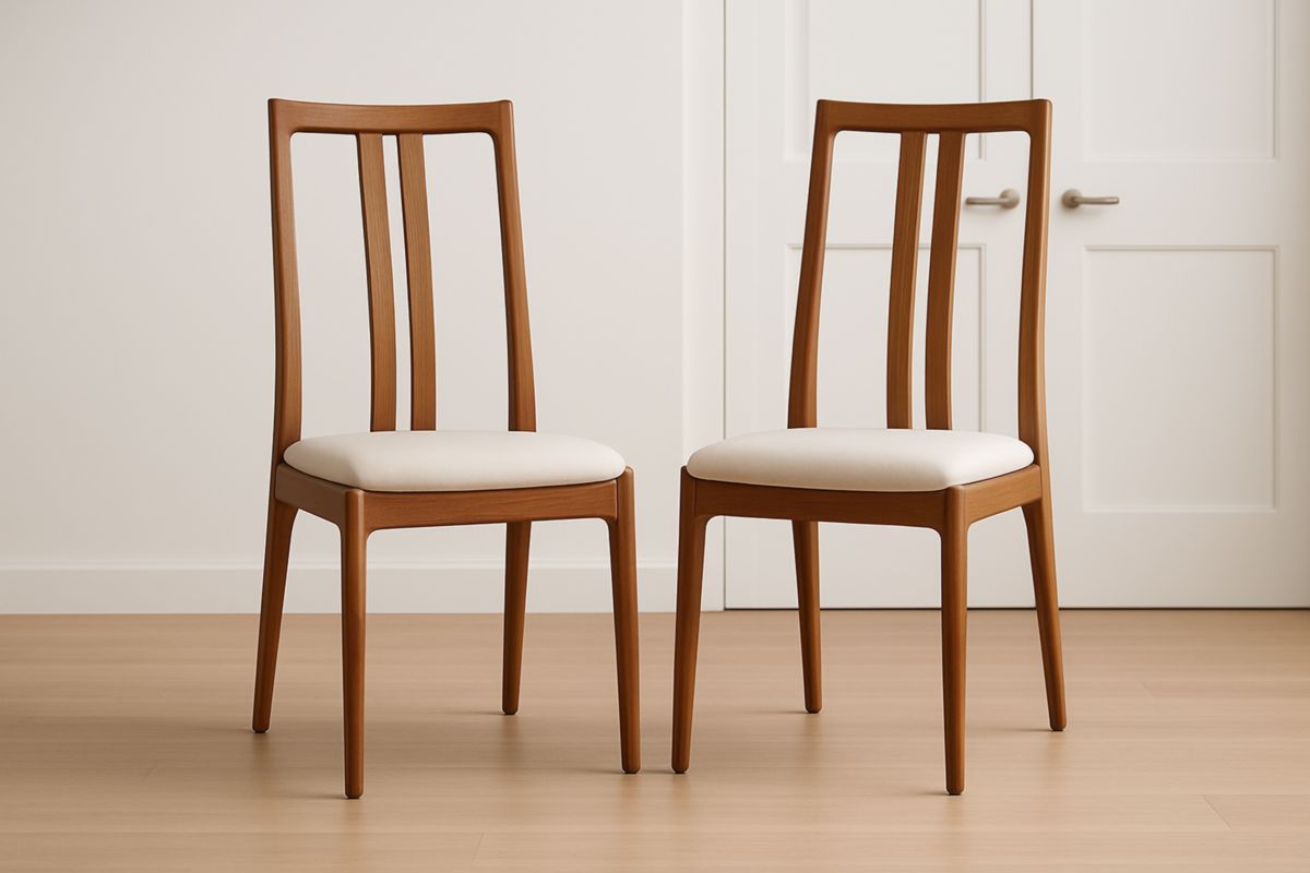 Chaises en bois avec assise en tissu beige