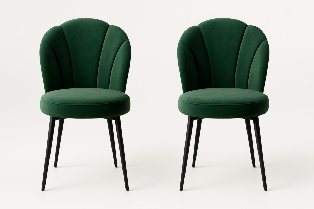 Lot de 2 chaises en velours vert avec pieds en métal