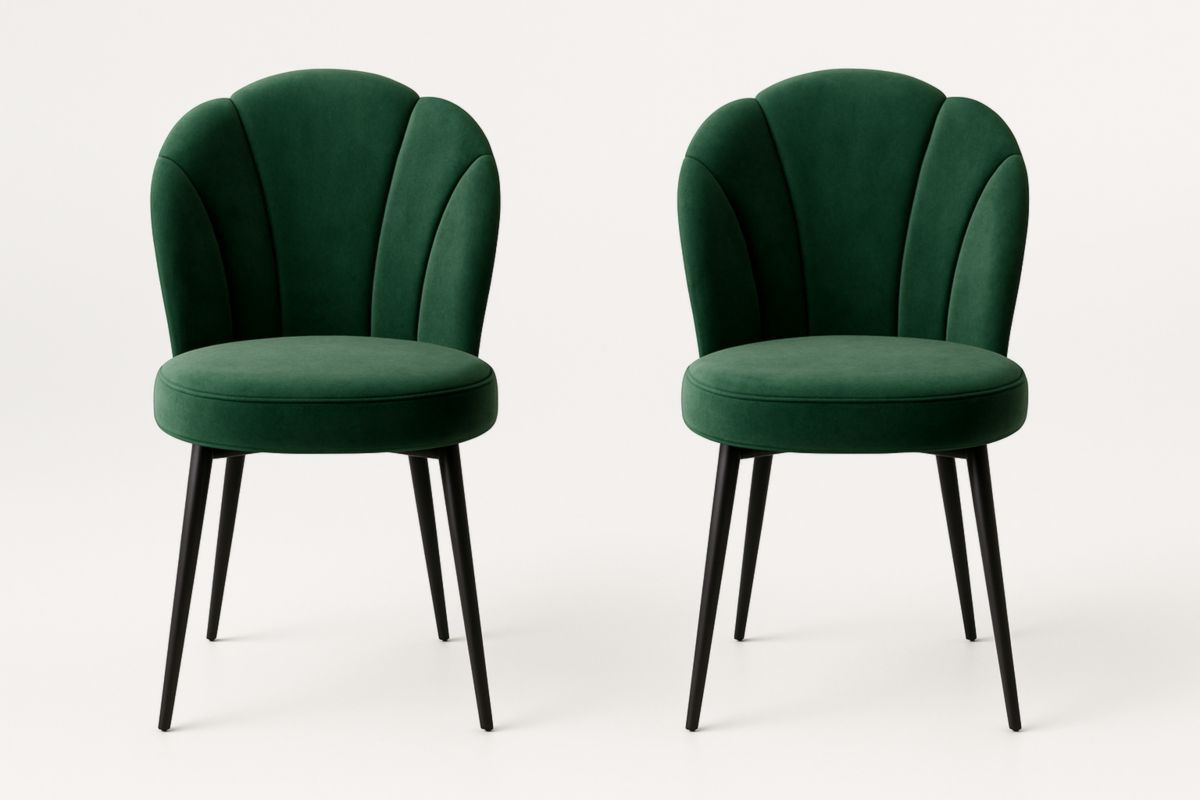 Lot de 2 chaises en velours vert avec pieds en métal