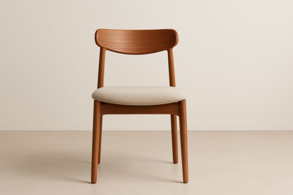 Sedia da pranzo in legno massello con seduta in tessuto poliestere beige