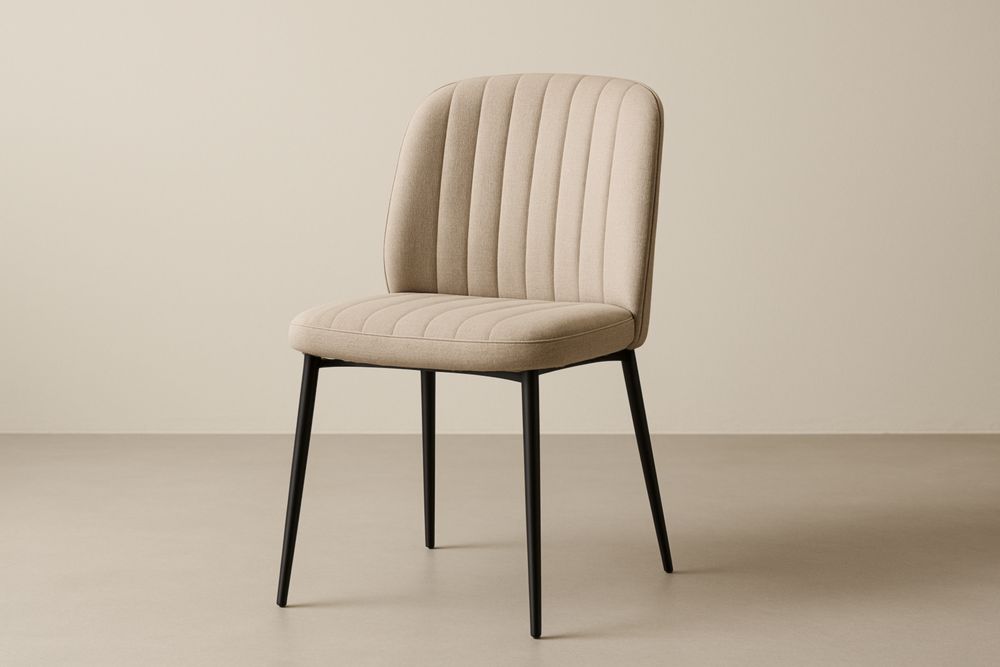 Sedia da pranzo in tessuto poliestere beige con gambe in acciaio