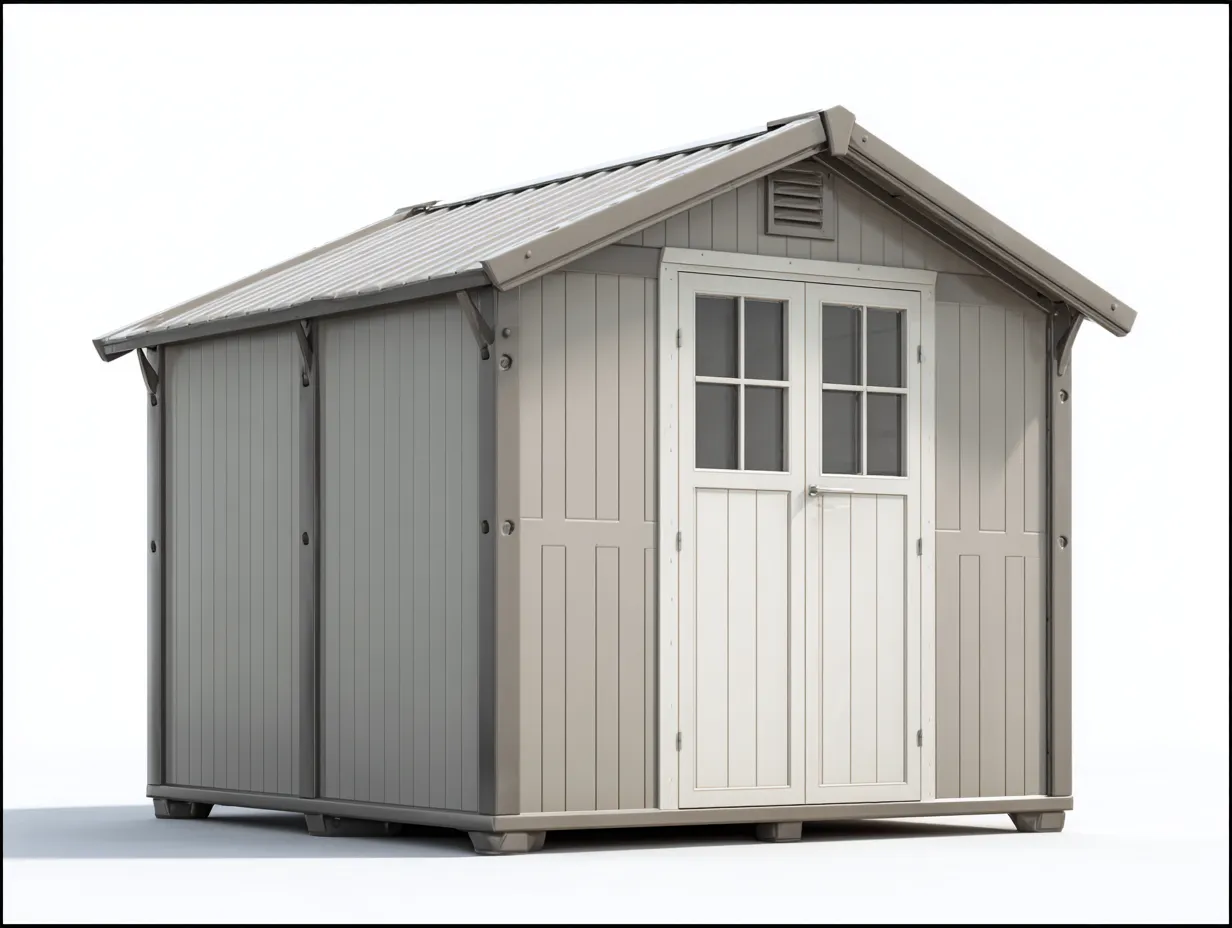 Caseta de jardín de resina 250x200x225 cm - gris/blanco - diseño funcional