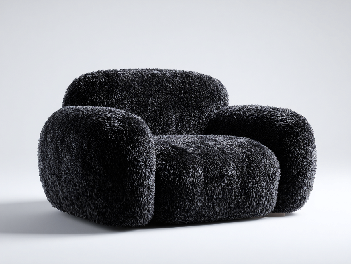 Sillón tapizado de felpa 105x95x78 cm - negro - diseño moderno