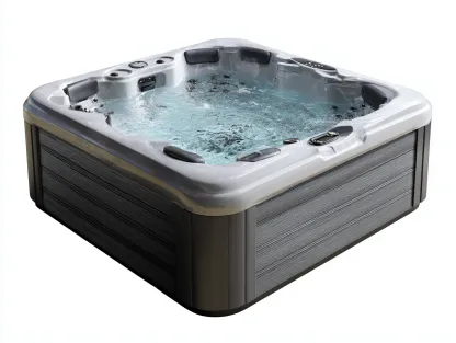 Bañera de hidromasaje acrílica 200x200x90 cm - gris - para 4 personas con sistema de masaje