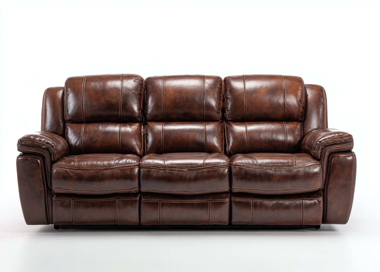 Sofá 3 plazas piel auténtica 220x95x100 cm - marrón - diseño acolchado cómodo