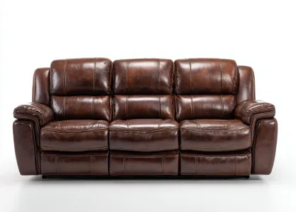 Sofá 3 plazas piel auténtica 220x95x100 cm - marrón - diseño acolchado cómodo