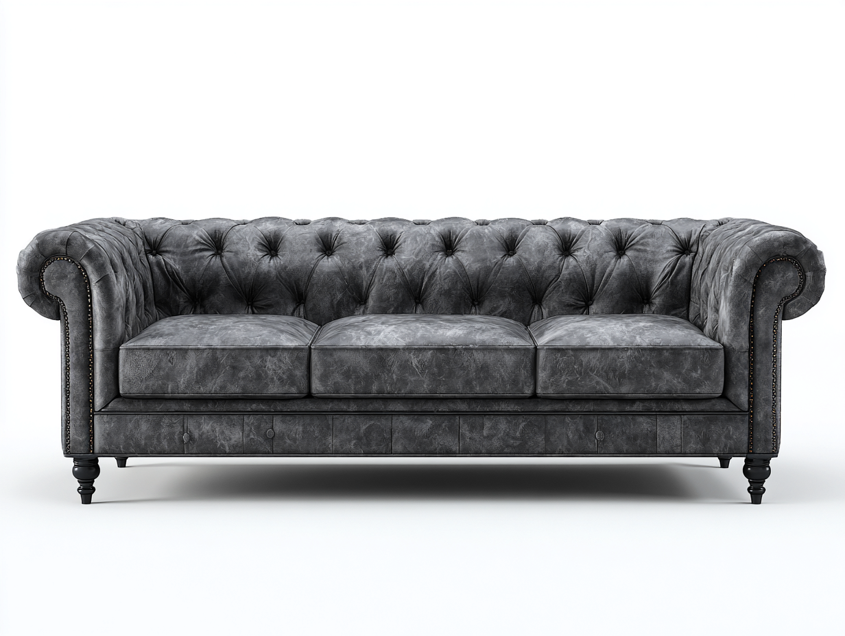 Sofá 3 plazas tela 225x90x78 cm - gris - diseño chesterfield clásico