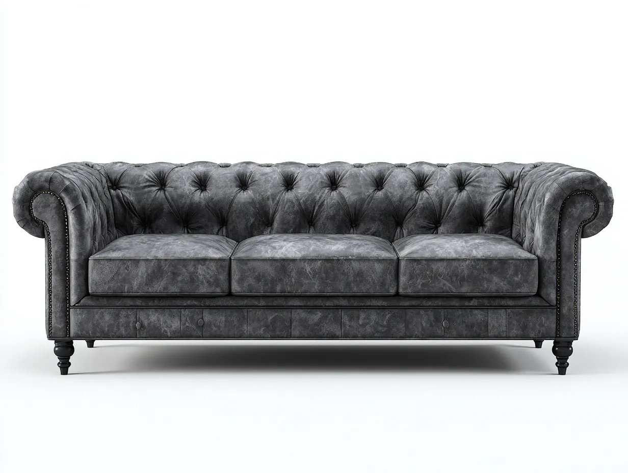 Sofá 3 plazas tela 225x90x78 cm - gris - diseño chesterfield clásico