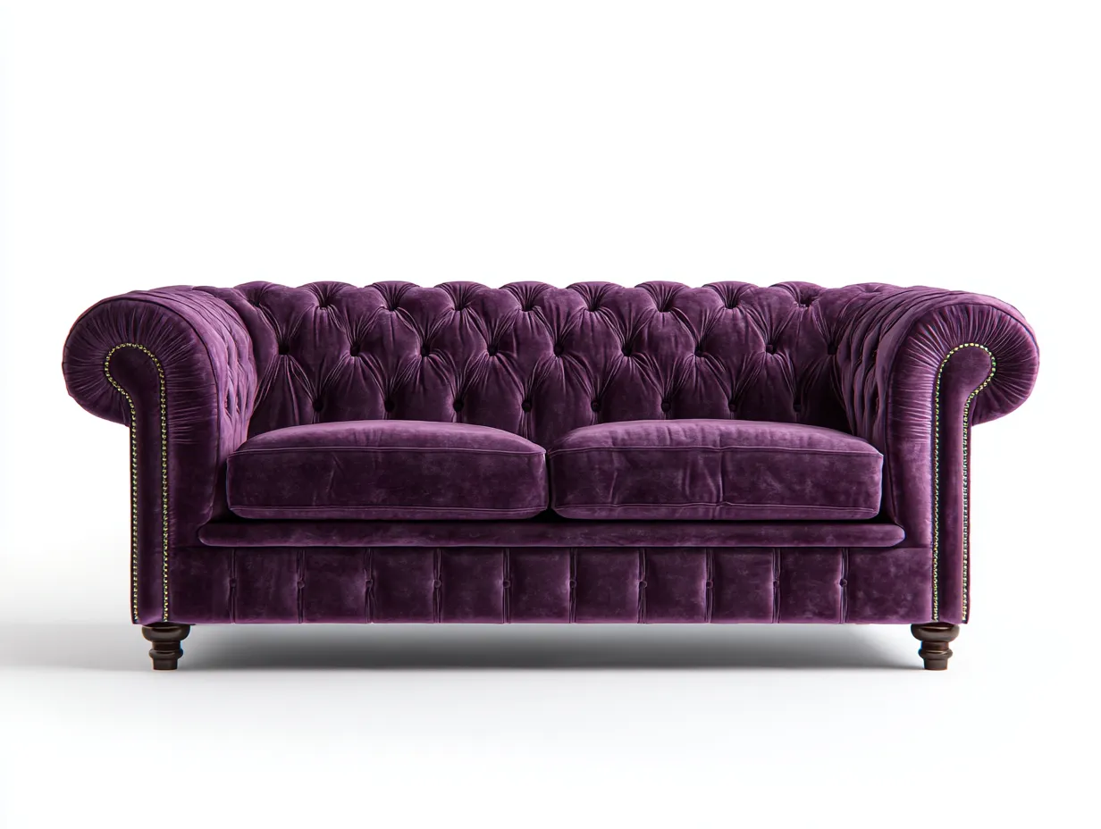 Sofá 2 plazas 155x90x75 cm - púrpura - tapizado en terciopelo estilo clásico Chesterfield