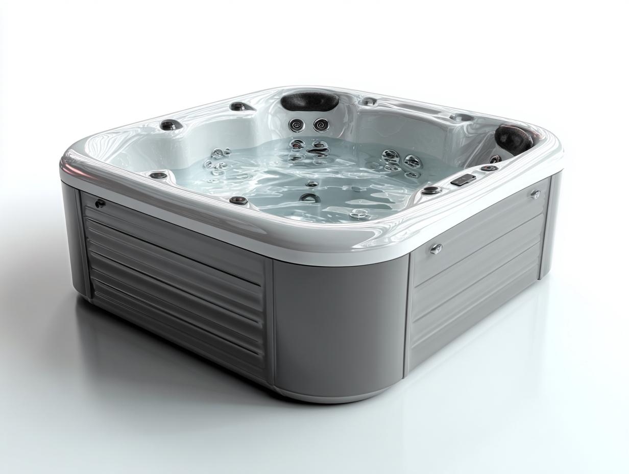 Bañera de hidromasaje acrílica 200x200x90 cm - blanco/gris - para 4 personas con sistema de masaje