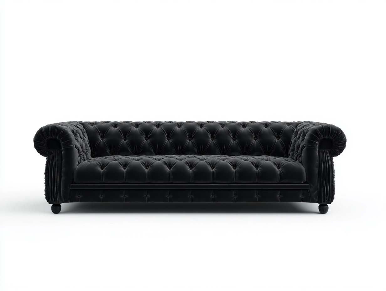 Sofá 3 plazas tela 230x95x78 cm - negro - diseño chesterfield clásico