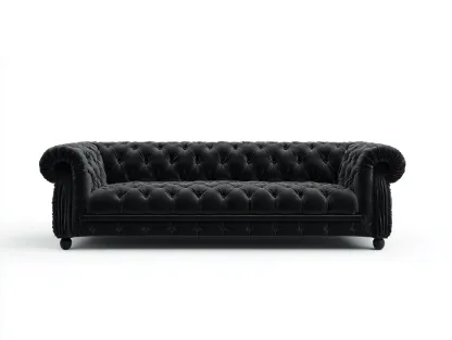Sofá 3 plazas tela 230x95x78 cm - negro - diseño chesterfield clásico