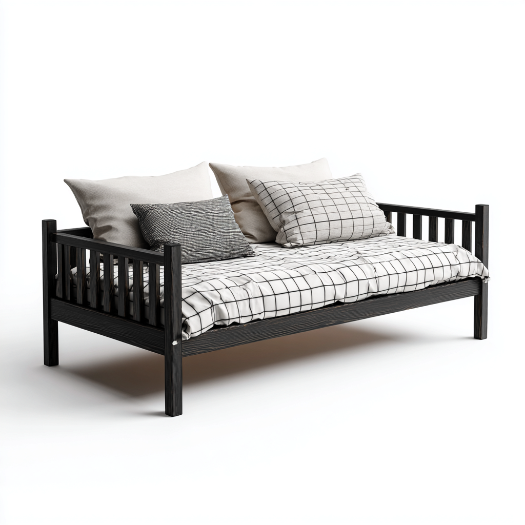 Divano letto legno 205x95x90 cm nero design moderno-Styleive