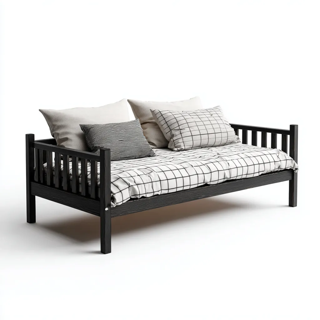 Divano letto legno 205x95x90 cm nero design moderno-Styleive